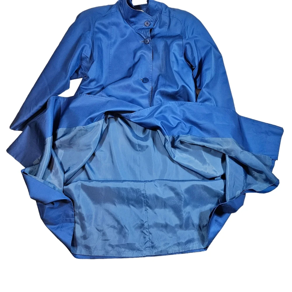 Vintage Sanyo Fashion House Blue 100% Silk Jacket Sz 8 Button Up Coat Japan Made